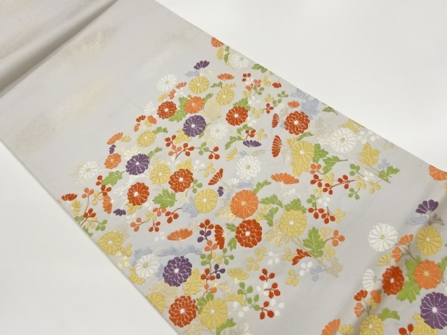 菊尽くしに霞模様織出し袋帯